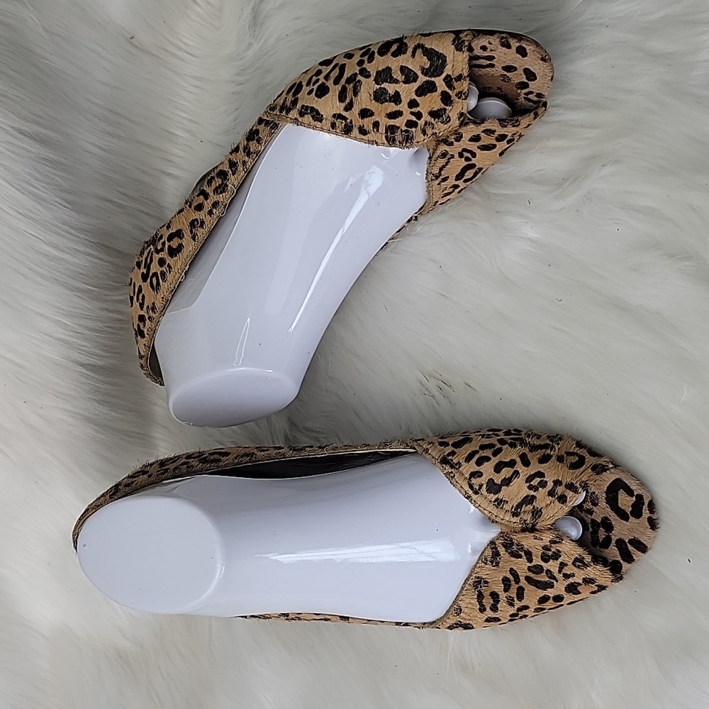 STEVEN STEVE MADDEN Bamba1 Leopard Animal Print Calf Hair Peep Toe Wedge Heels 8